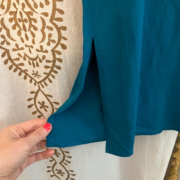 Eileen Fisher Petite Medium PM Teal Sleeveless Tunic Dress Jersey Knit - Picture 3 of 5
